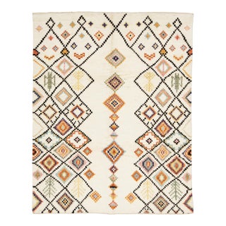 Modern Moroccan Style Hand-Knotted Wool Rug With Colorful Geometric Diamond For Sale