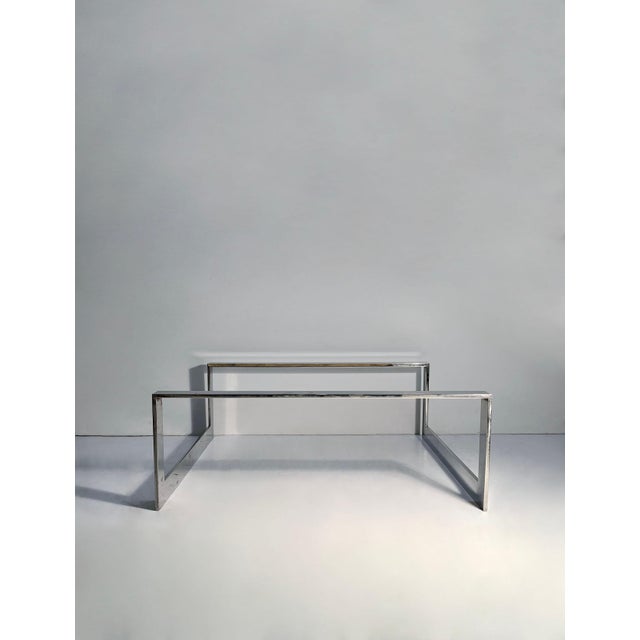 A post modern architectural coffee table by Leon Rosen for Pace. A heavy weight piece with solid bar construction....