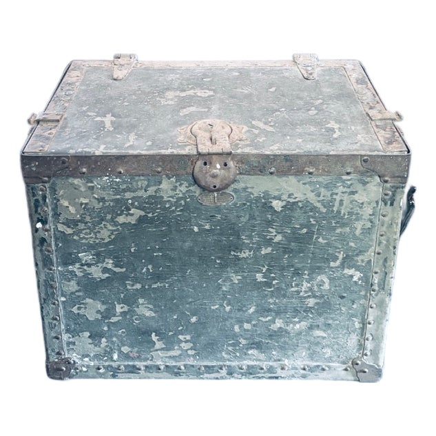 Old Metal Trunk With Leather Handles For Sale