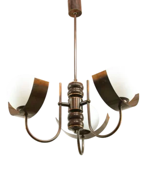 Vintage Italian Copper and Opaline Chandelier, 1970s