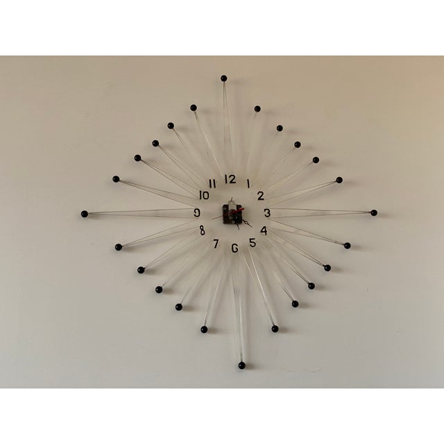 Mid-Century Modern Large Vintage Lucite Starburst Wall Clock For Sale - Image 3 of 16