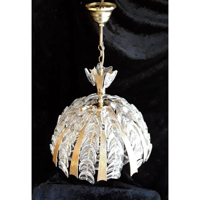 Vintage Ceiling Lamp with Gold-Colored Metal Elements and Cut Crystal Glass Trim, 1970s For Sale - Image 3 of 10