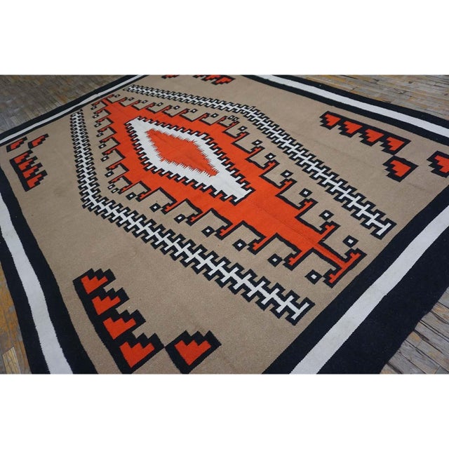 1940s Tribal Geometric Antique Native American Room Size Navajo Flatwoven Rug For Sale - Image 9 of 10