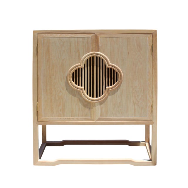 Minimalist Light Raw Wood Shutter Doors Credenza Storage Cabinet