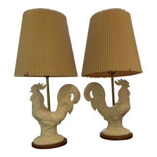 Vintage 1950’s Ceramic Rooster Lamps - a Pair For Sale