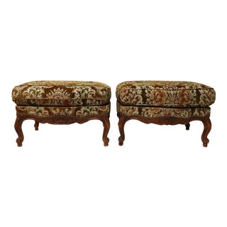 1990s Vintage French Ottomans With Fabric Upholstery - a Pair For Sale