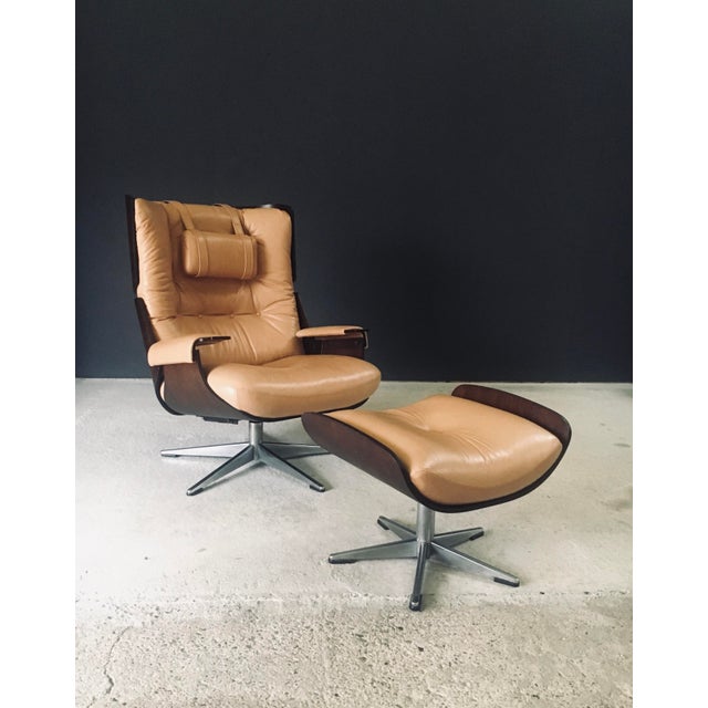 Set of Mid-Century Modern Leather Lounge Chair and Ottoman, Germany, 1960s For Sale - Image 6 of 18