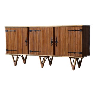 Bamboo Sideboard with Wrought Iron Details, France, 1950s For Sale