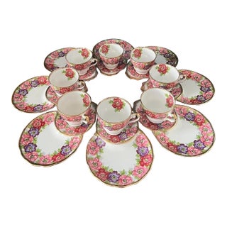 Vintage English Bone China Floral Tennis Set /Snack Set - 16 pcs For Sale
