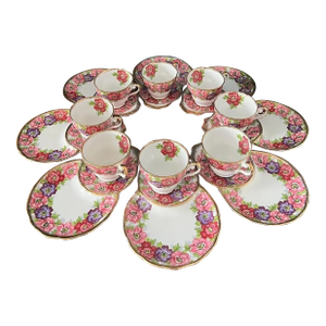 Vintage English Bone China Floral Tennis Set /Snack Set - 16 pcs
