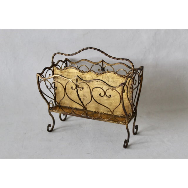 Vintage Florentine Italian Gilt Metal Magazine Rack For Sale - Image 10 of 12