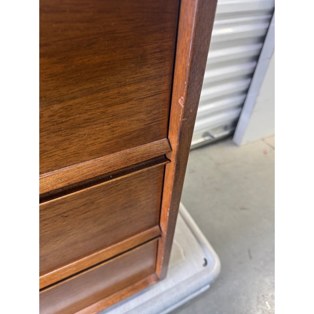 Mid 20th Century Mid 20th Century Walnut Dresser Bachelors Chest With Carved Panel Door For Sale - Image 5 of 12