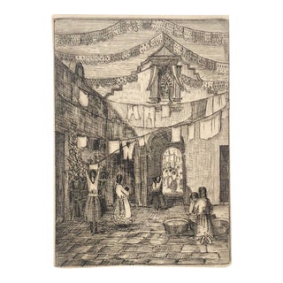 1940s Agapito Rincon Pina Mexican Courtyard Etching For Sale