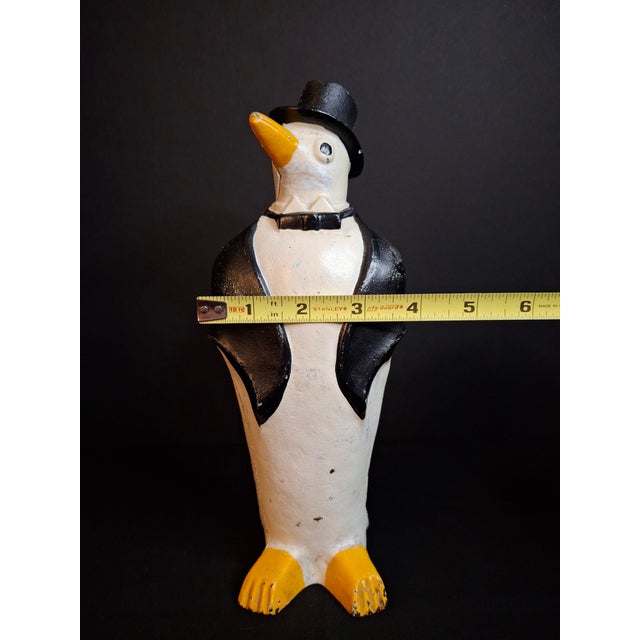 Art Deco Antique Hubley #463 Cast Iron Dapper Penguin Top Hat Bow Tie Doorstop Circa 1930s For Sale - Image 3 of 18