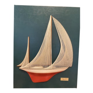 Vintage Coastal Cottage String Art Sail Boat Artwork For Sale