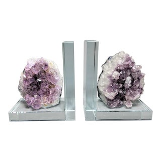 Organic Modern Amethyst Geode and Crystal Bookends - a Pair For Sale