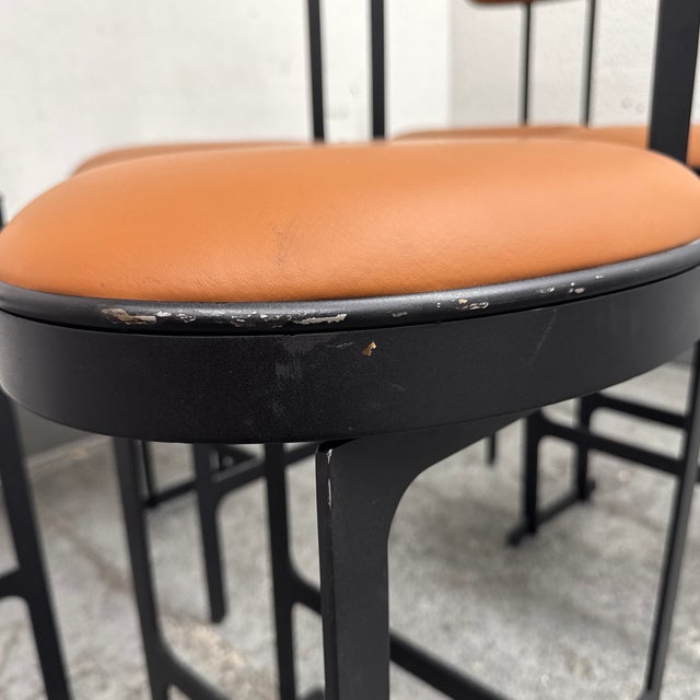 Michael Oren Design Custom Porter Place Style Swivel Faux Leather Counter Stools, Set of Six For Sale - Image 12 of 12