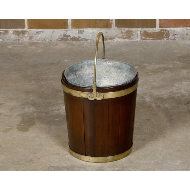 19th Century English Victorian Period 19th Century Oak and Brass Peat Bucket with Tôle Liner For Sale - Image 5 of 11