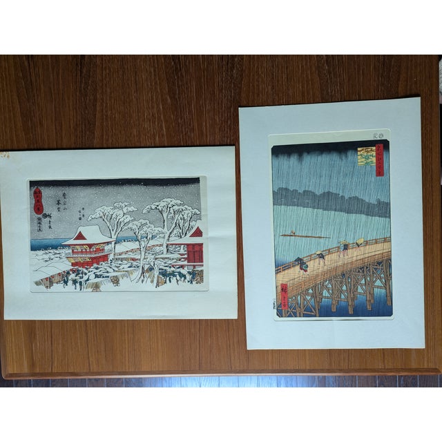1970s Mid-Century Modern Japanese Woodblock Reprint After Hiroshige: Sudden Shower Over Shin-Ohashi Bridge For Sale - Image 10 of 10
