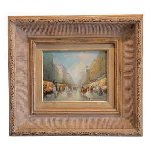 Mid 20th Century Paris Flower Market During the City's Belle Epoque Original Oil on Canvas by T E Pencke