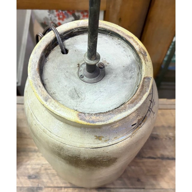 Tan Poor of Antique American Salt Glaze Lamps Converted Into Lamps in the Mid Century For Sale - Image 8 of 9