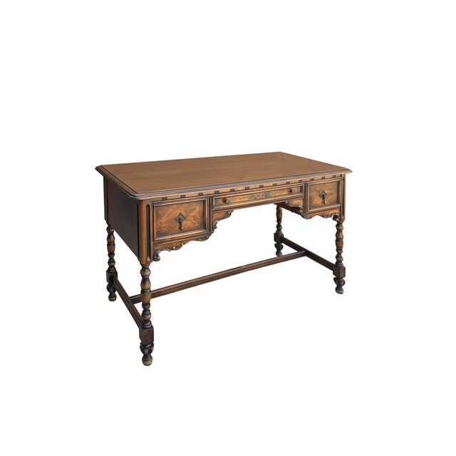 Vintage Western Revival Drawers Turned Decorative Legs Desk For Sale - Image 4 of 6