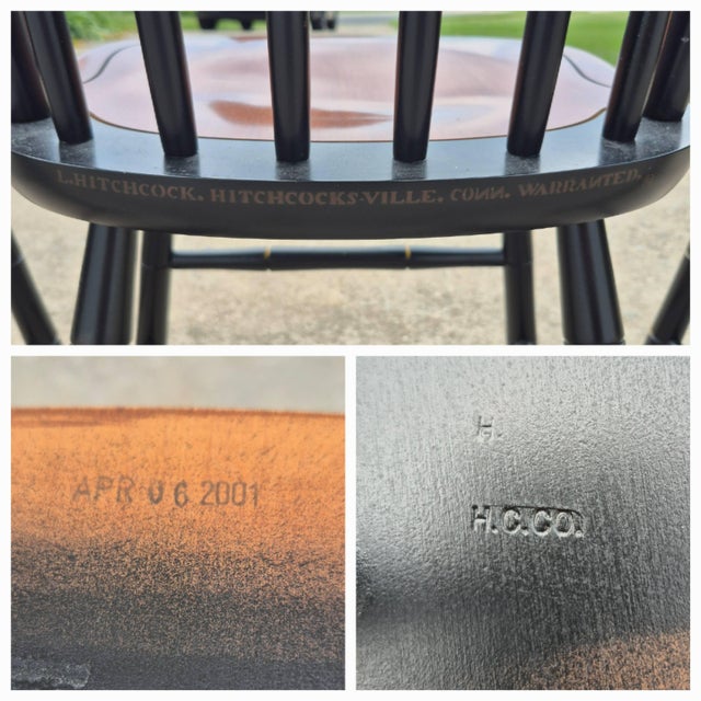 2001 Hitchcock Harvest Stenciled Faux Bamboo Cherry Windsor Dining Chairs, Set of 4 For Sale - Image 12 of 15