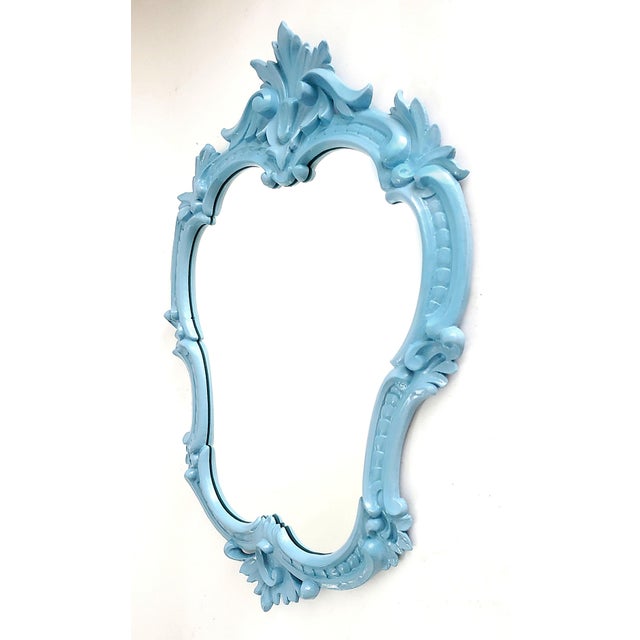 Mid 20th Century Wall Mirror French Blue Restored For Sale - Image 5 of 8