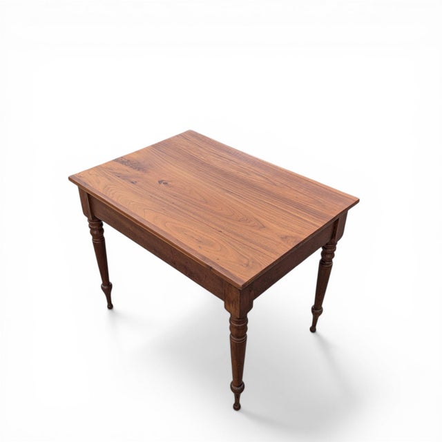 Antique Solid-Wood Writing Desk With Turned Legs and Drawer For Sale - Image 16 of 18