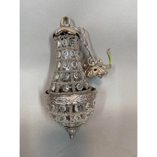 1980s French Louis XVI Silver Bronze Basket Chandelier 1Pc For Sale - Image 4 of 8