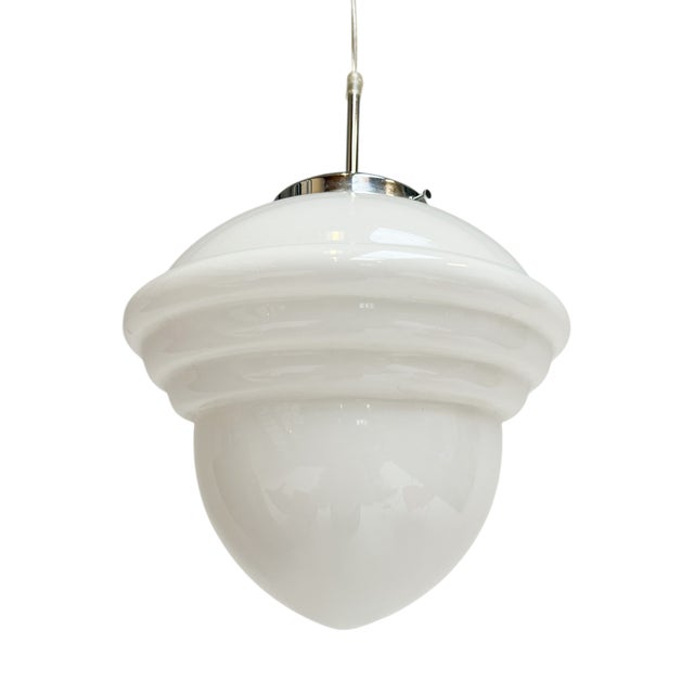 Opal Glass Ceiling Lamp with Cable, 1960s For Sale