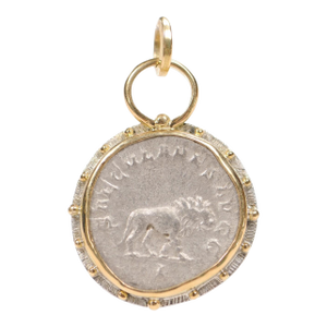Silver Antoninianus Lion Pendant W 18k Gold