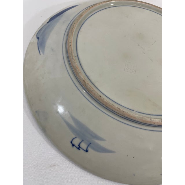 Early 20th Century Large 14.5" Blue and White Japanese Charger Mt Fuji For Sale - Image 13 of 17