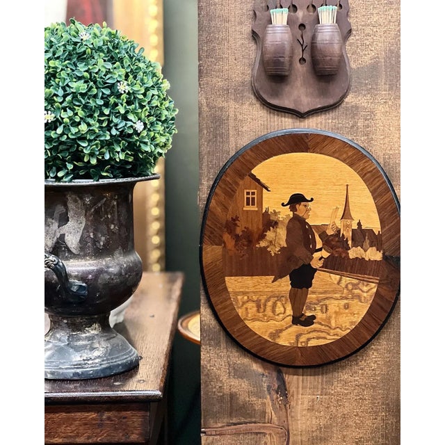 Brown Vintage 1960s Town Crier Intarsia Wood Art For Sale - Image 8 of 8