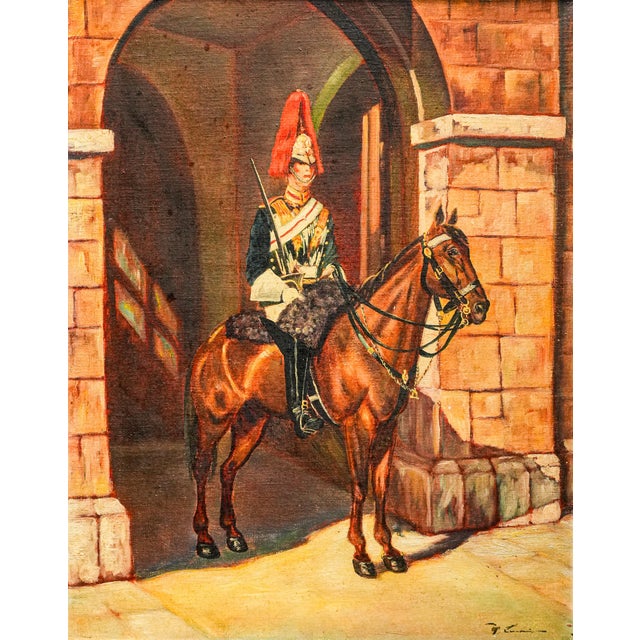 Realism 1930s Stately Ceremonial Guard British Military Soldier on Horse Royal Mews Oil Painting Art Home Wall Decor For Sale - Image 3 of 14