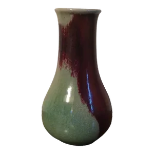 Chinese Porcelain Sang De Boeuf Oxblood & Celadon Flambe Glaze Bottle Shape Vase - Late Qing