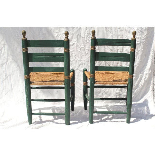 Pair of Mexican Folk Art Chairs in Green From the 1930s For Sale - Image 4 of 12
