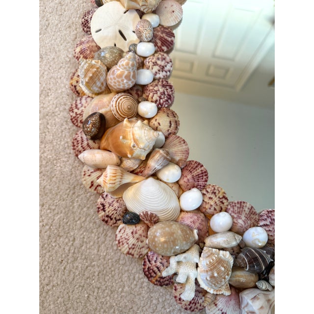 Late 20th Century Vintage Handmade Shell Encrusted Oval Wall Mirror For Sale - Image 5 of 8