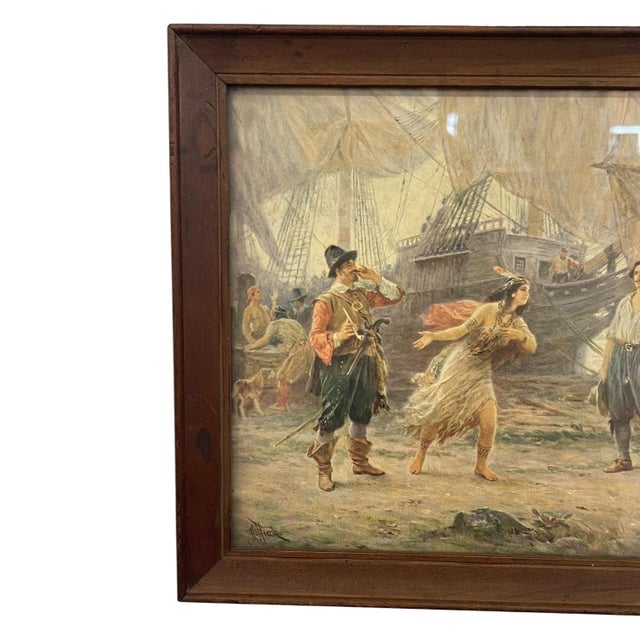 Vintage Framed the Abduction of Pocahontas Print After j.l.g. Ferris, Historical Colonial Wall Art. For Sale - Image 4 of 10