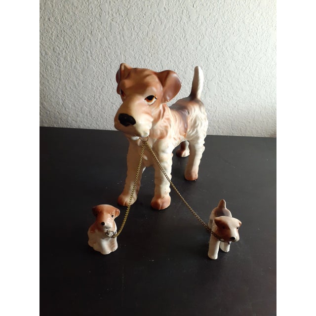 Art Deco Vintage Bisque Airedale Terrier Doggie With Pups Figurines For Sale - Image 3 of 6