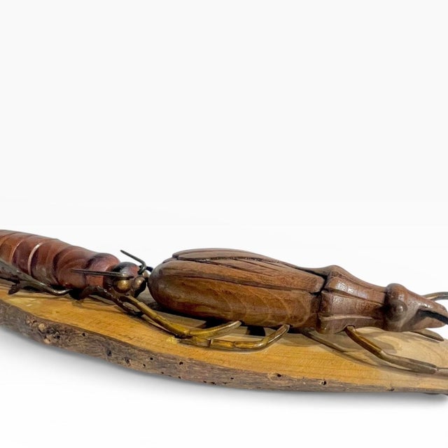 Brown Set of 2 Vintage French Provincial Hand Carved Wood Folk Tramp Art Bugs Insect For Sale - Image 8 of 18