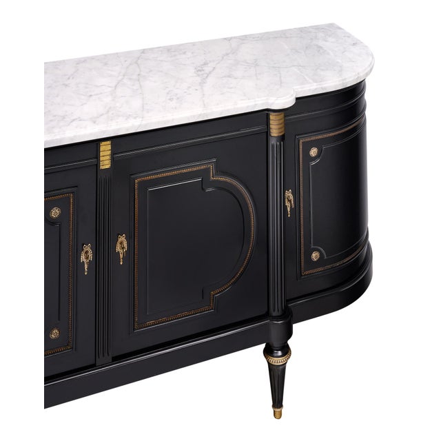 1920s Early 20th Century French Louis XVI Mahogany Enfilade Buffet With Carrara Marble For Sale - Image 5 of 9