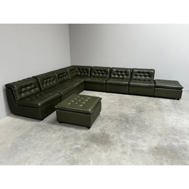 Modular Sectional Sofa in Green Tufted Leather from de Sede, 1970s, Set of 9 For Sale - Image 14 of 15