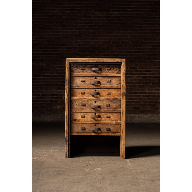 Early 20th Century Primitive Six-Drawer Rustic Wooden Workshop Cabinet For Sale - Image 4 of 9