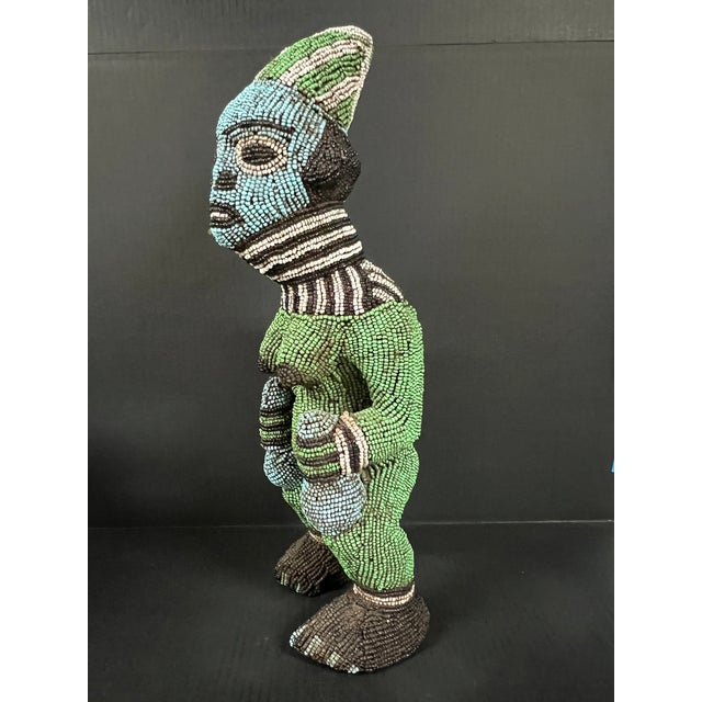 Late 20th Century African Tribal Art Carved Wood and Beaded Bamileke Statue From Cameroon For Sale - Image 9 of 14