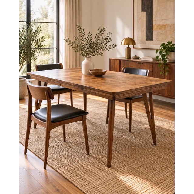 1960s Vintage Mid-Century Modern Solid Oak Extendable Dining Table With 2 Leaves For Sale - Image 5 of 11