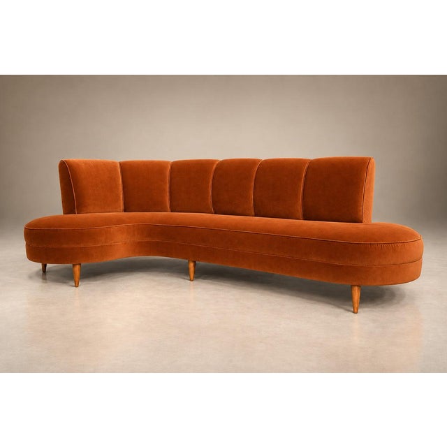 Textile Brazilian Modern Sculptural Curved Sofa in Burnt Sienna Mohair Velvet, Brazil, 1950s For Sale - Image 7 of 18
