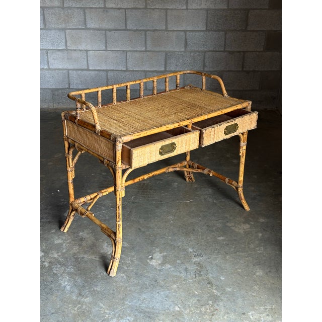 1980s British Colonial Style Burnt Bamboo and Cane Desk/ Vanity For Sale - Image 12 of 12