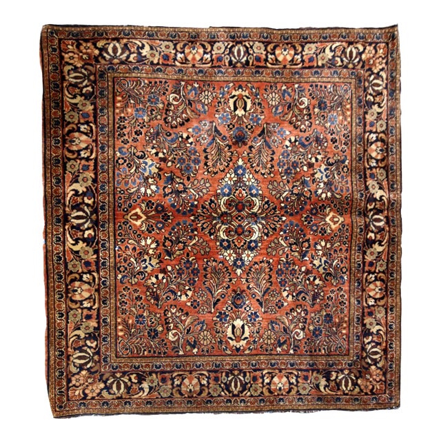 1920s, Handmade Antique Persian Sarouk Square Rug 4.1'x 4.1' For Sale