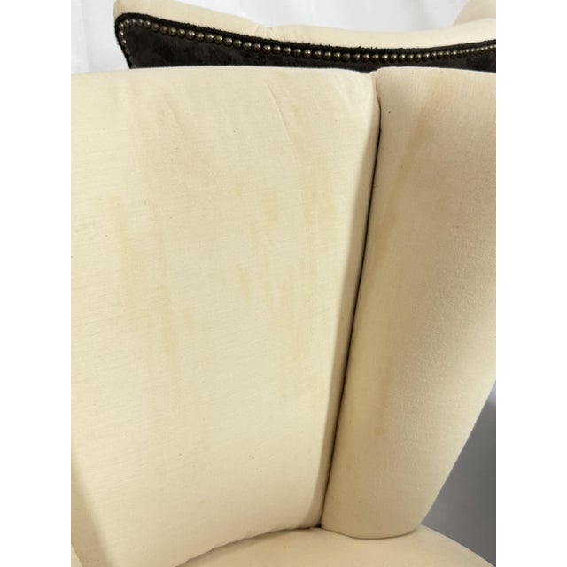 Set of 6 Mid-Century Tuxedo Dining Chairs, Ebonized Wood, Brass Nailheads For Sale - Image 13 of 18